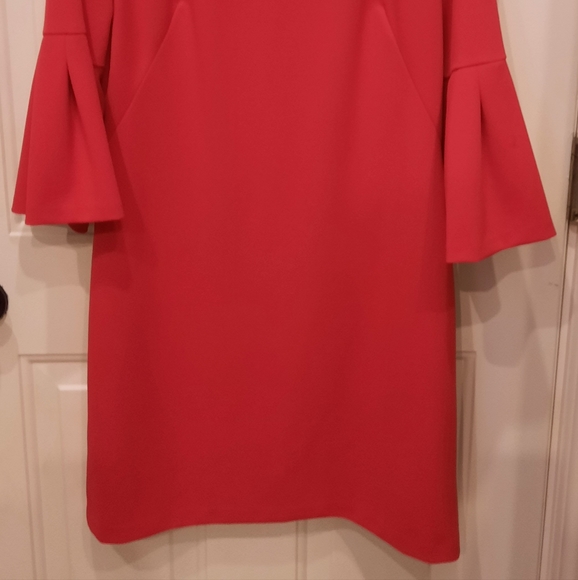 Red,knee length, dress with bell 3/4 sleeves. - Picture 2 of 4